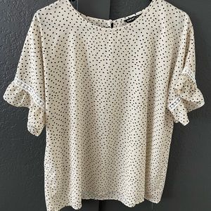 Shein womens L cream polka dot sleeve blouse